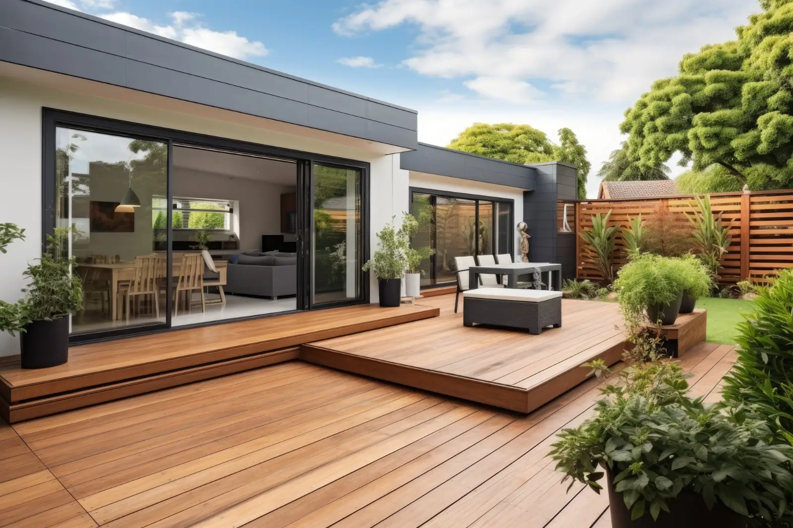 Completed owner-builder timber deck and outdoor living area